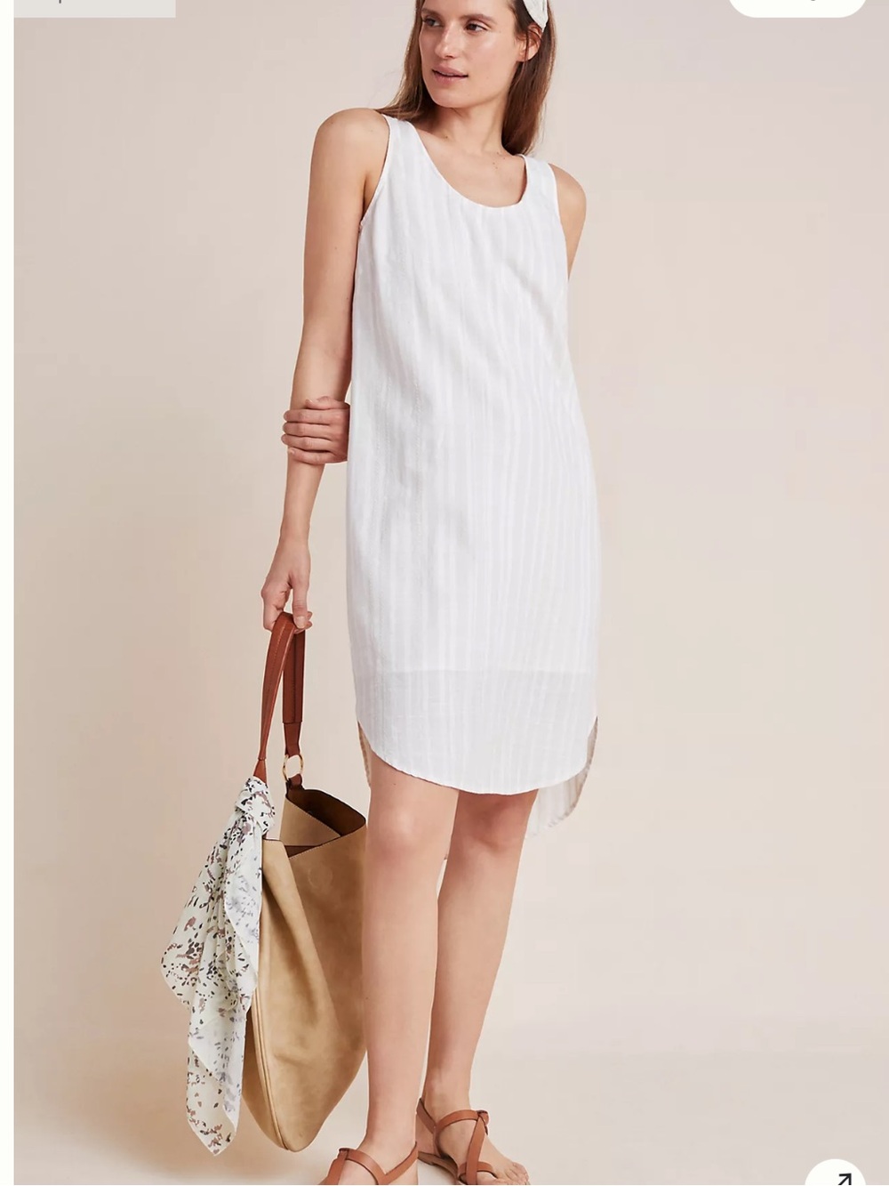 Anthropologie Cloth & Stone  Bow- tied Cream Striped chambray dress Medium